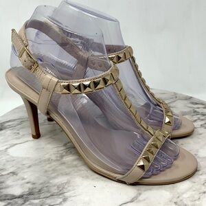 Minelli Pyramid Stud Open Toe Sandal Pumps 38 Brazil Neutral Edgy Event Resort